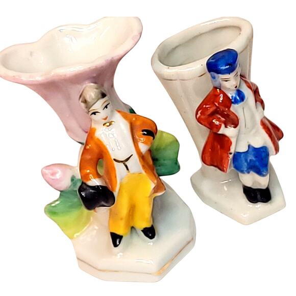 1940s Vintage Hand Painted Porcelain Dancing Vases Men Made in Occupied Japan - Picture 5 of 11